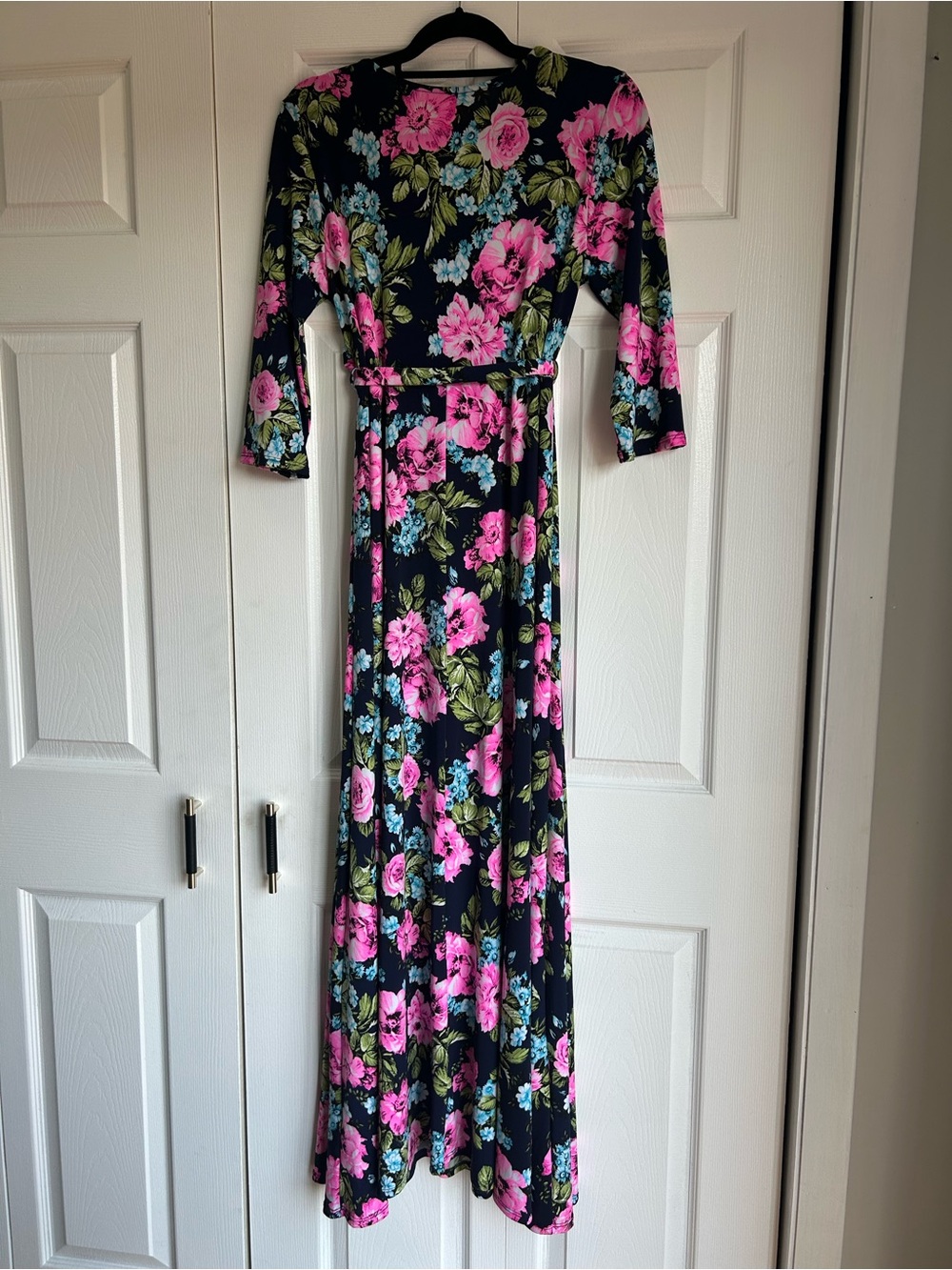 Pink Blush Bright Floral Maternity Wrap Style Dress - Picture 2 of 5
